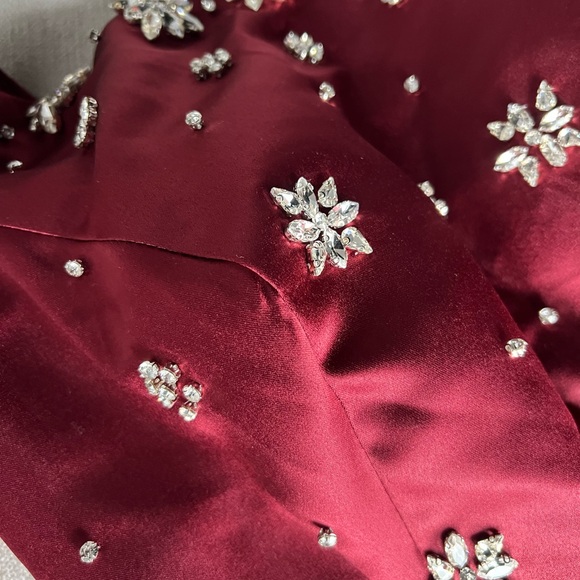 Elegant Burgundy Gown with Floral Embellishments - Picture 3 of 13